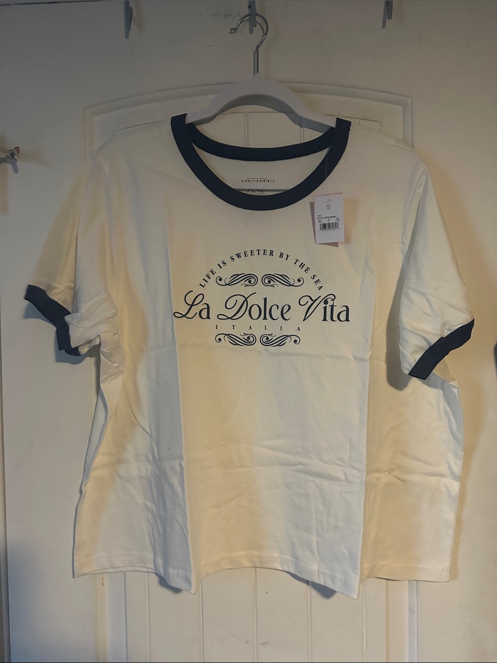 Mighty Fine “Dolce Vita” White Ringer Tee-XXL NWT